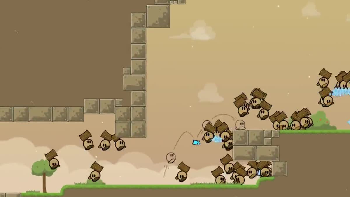Many DDNet bot agents running through a 2D platformer level